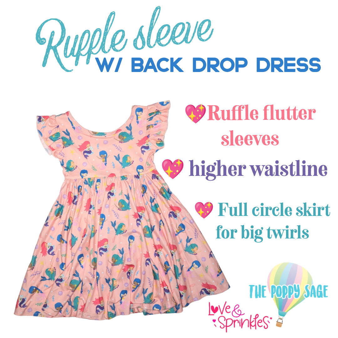 pink poppy mermaid dress Mermaid Bliss 2t / Ruffle Sleeve w/back drop
